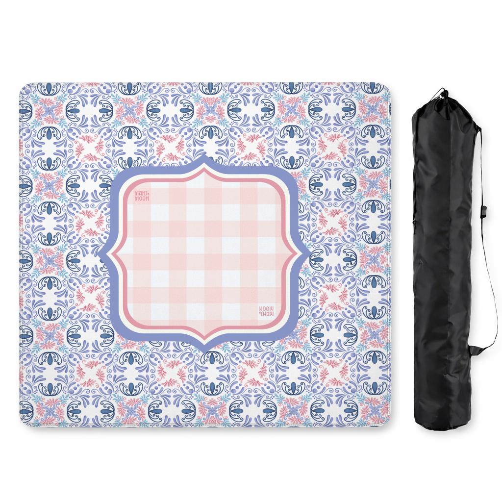 Purple Floral Gingham Geometric Mahjong Mat