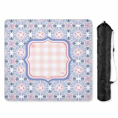 Purple Floral Gingham Geometric Mahjong Mat