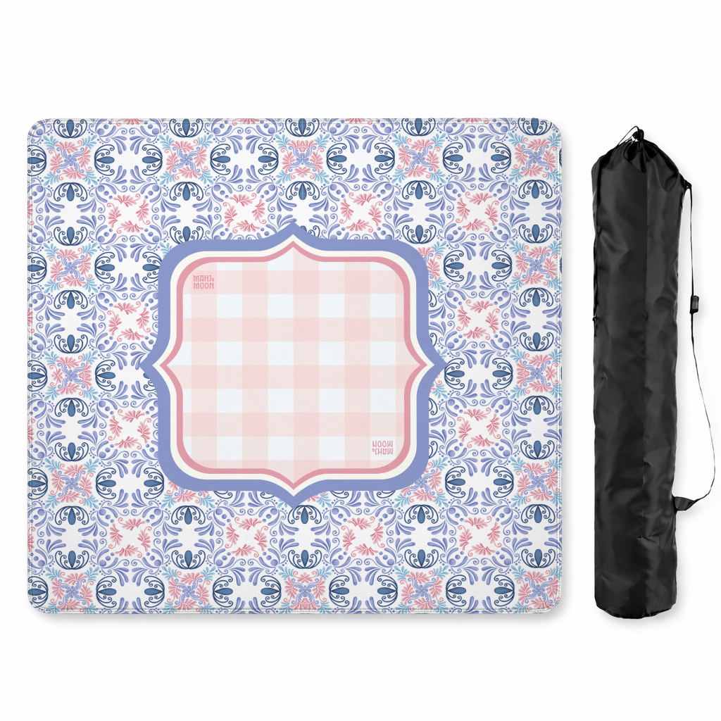 Purple Floral Gingham Geometric Mahjong Mat
