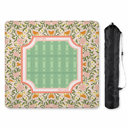 Botanical Butterfly Mahjong Mat | Floral Garden Design in Pink & Green