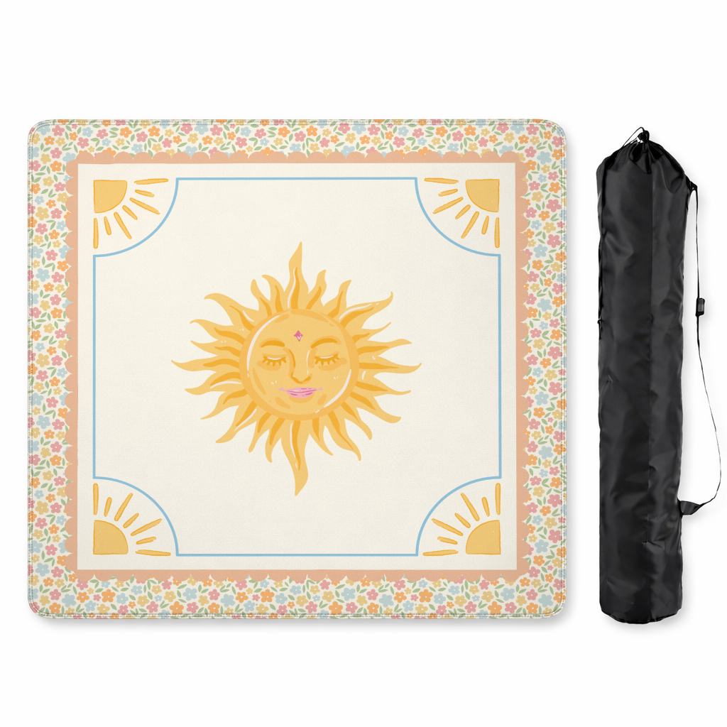 Celestial Sun Mahjong Mat | Boho Sunshine Mahjong Mat in Peach & Yellow