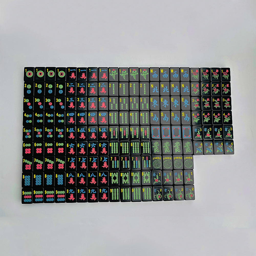 Midnight Fiesta Mahjong Tile Set – Black and Neon Mahjong Tiles, Unique Modern Mahjong Game Accessories,
