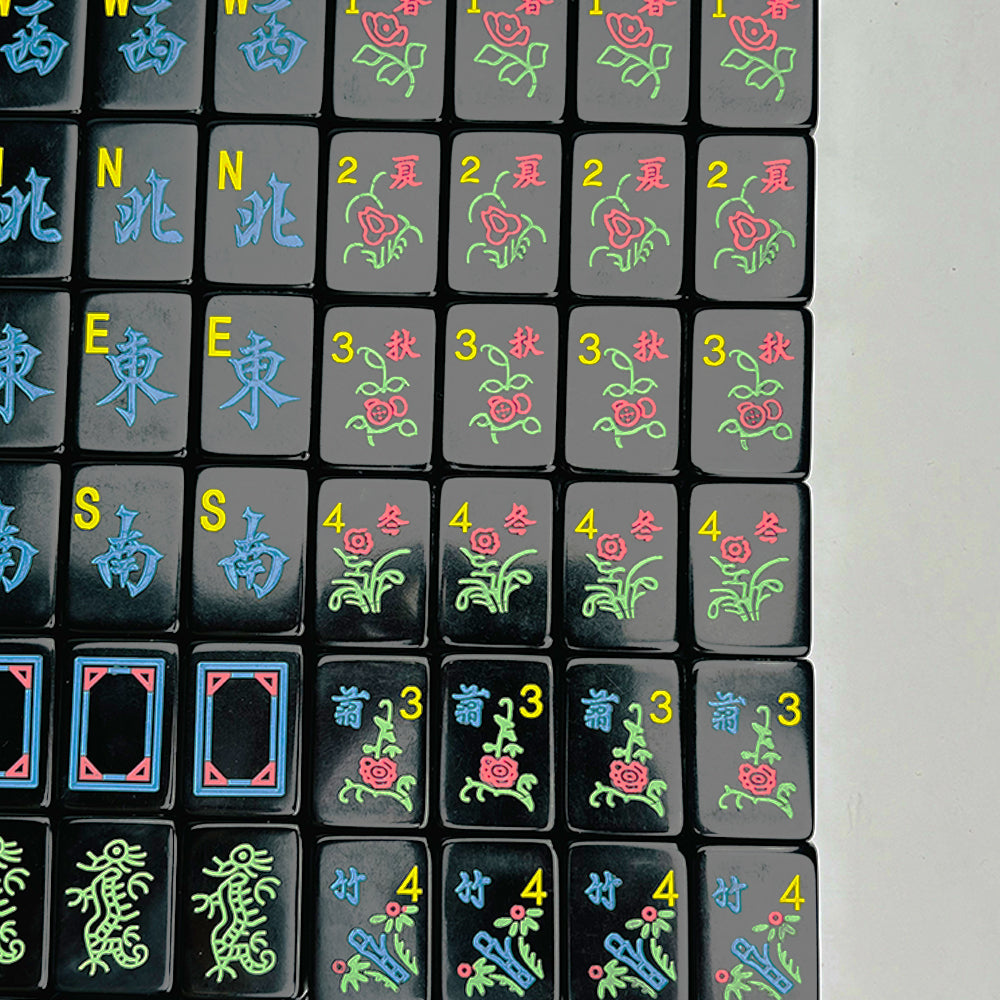 Midnight Fiesta Mahjong Tile Set – Black and Neon Mahjong Tiles, Unique Modern Mahjong Game Accessories,