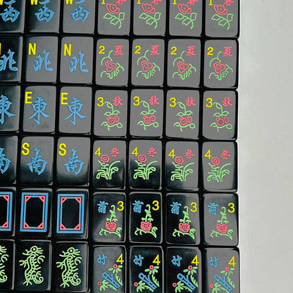 Midnight Fiesta Mahjong Tile Set – Black and Neon Mahjong Tiles, Unique Modern Mahjong Game Accessories,