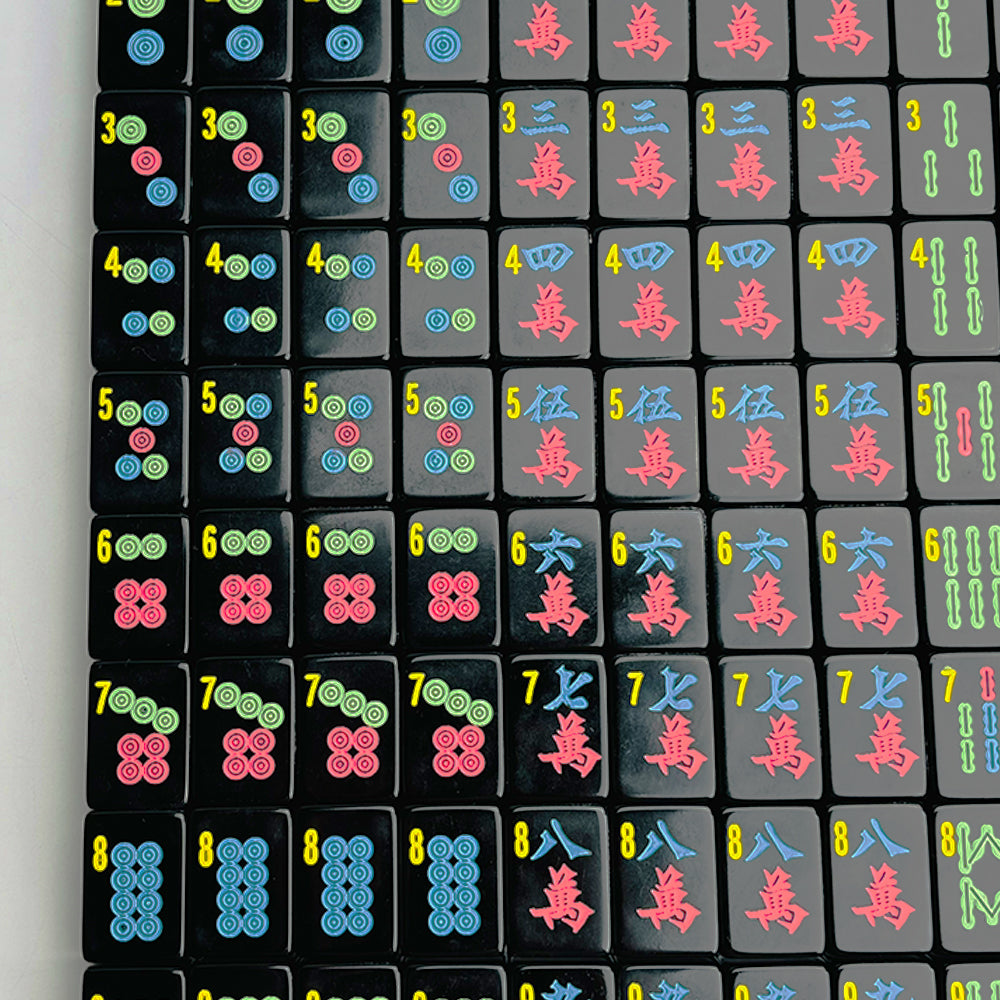 Midnight Fiesta Mahjong Tile Set – Black and Neon Mahjong Tiles, Unique Modern Mahjong Game Accessories,